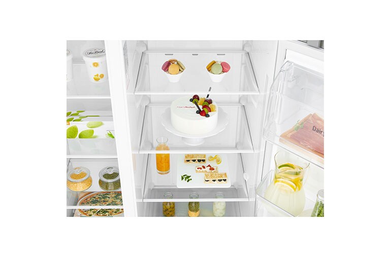LG F (v rozsahu A až G) | Hrubý objem 687 l | 438 kWh/rok | LG Lineární invertorový kompresor | LG Total No Frost | Multi-Air Flow™ |Vnější LED displej, GSB760SWXV