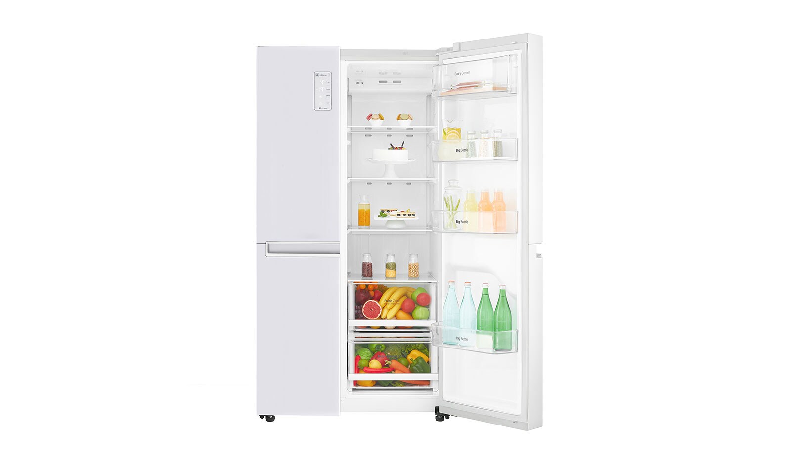 LG F (v rozsahu A až G) | Hrubý objem 687 l | 438 kWh/rok | LG Lineární invertorový kompresor | LG Total No Frost | Multi-Air Flow™ |Vnější LED displej, GSB760SWXV