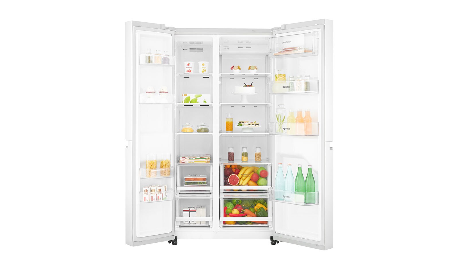 LG F (v rozsahu A až G) | Hrubý objem 687 l | 438 kWh/rok | LG Lineární invertorový kompresor | LG Total No Frost | Multi-Air Flow™ |Vnější LED displej, GSB760SWXV