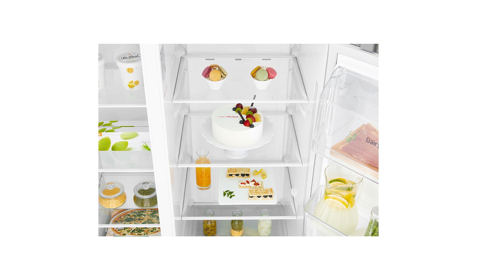 LG F (v rozsahu A až G) | Hrubý objem 687 l | 438 kWh/rok | LG Lineární invertorový kompresor | LG Total No Frost | Multi-Air Flow™ |Vnější LED displej, GSB760SWXV