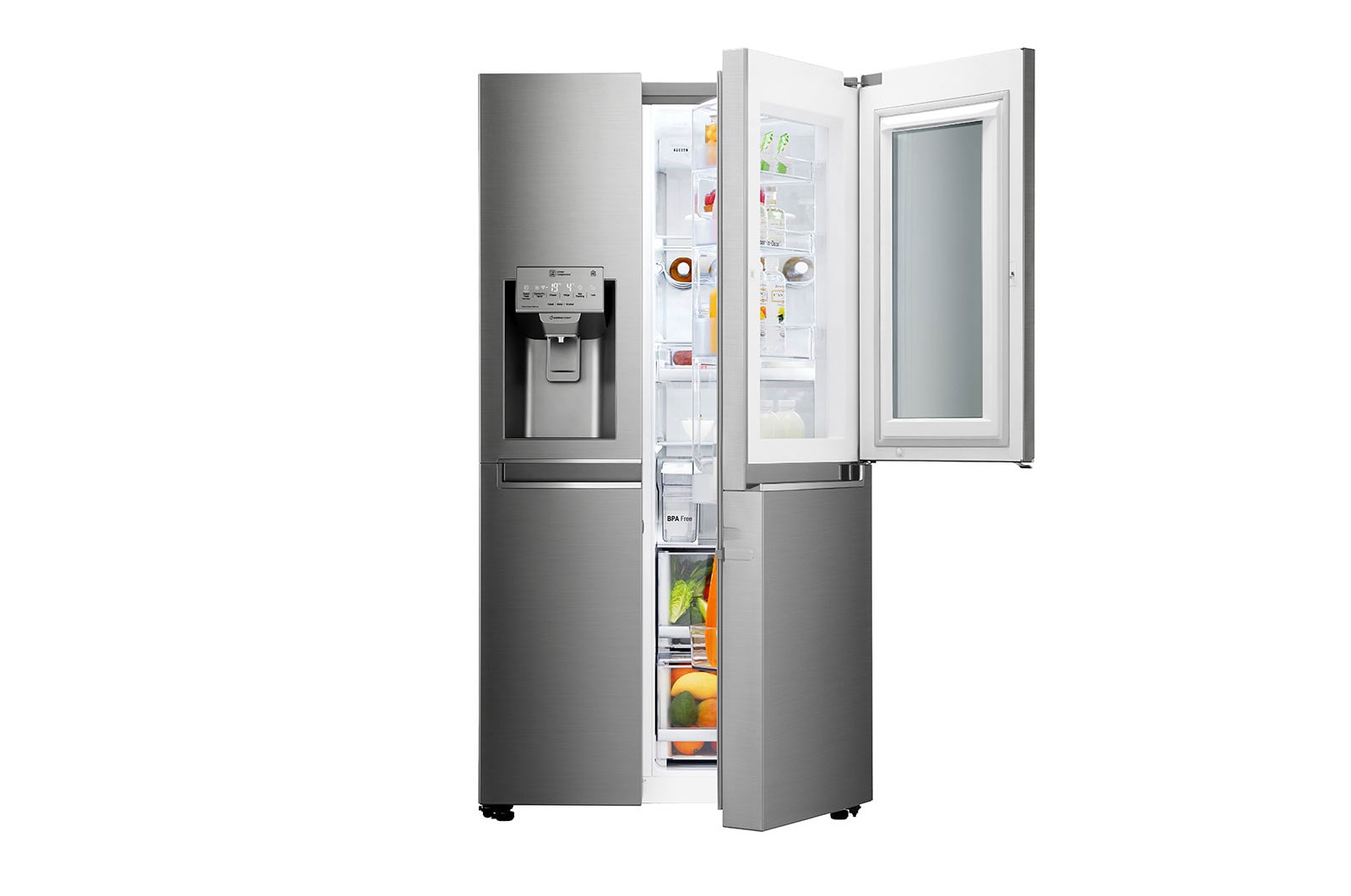 LG Americká chladnička | InstaView Door-in-Door™ | F | Hrubý objem 675 l | 431 kWh/rok | LG Lineární invertorový kompresor | LG Total No Frost | Multi-Air Flow™ | Nápojový automat | Pure N Fresh™ | ThinQ™ + WiFi ﻿, GSI961PZAZ