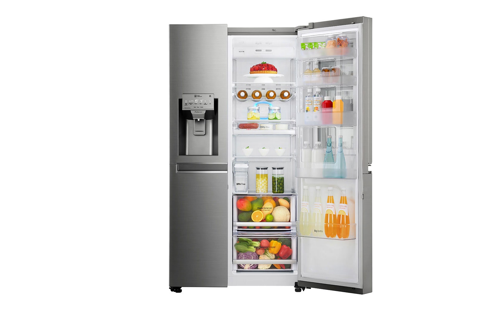 LG Americká chladnička | InstaView Door-in-Door™ | F | Hrubý objem 675 l | 431 kWh/rok | LG Lineární invertorový kompresor | LG Total No Frost | Multi-Air Flow™ | Nápojový automat | Pure N Fresh™ | ThinQ™ + WiFi ﻿, GSI961PZAZ