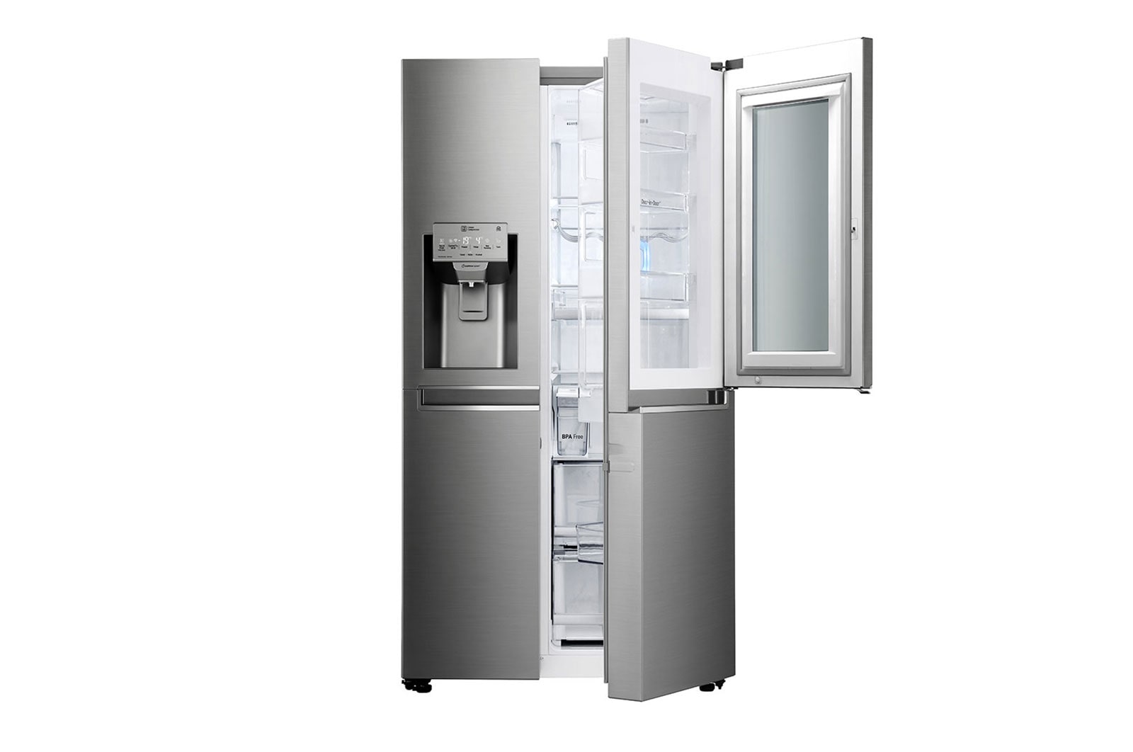 LG Americká chladnička | InstaView Door-in-Door™ | F | Hrubý objem 675 l | 431 kWh/rok | LG Lineární invertorový kompresor | LG Total No Frost | Multi-Air Flow™ | Nápojový automat | Pure N Fresh™ | ThinQ™ + WiFi ﻿, GSI961PZAZ