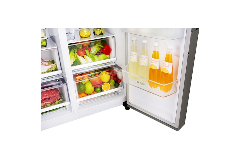 LG Americká chladnička LG | Door-in-Door™ | F | Hrubý objem 663 l | 419 kWh/rok | Lineární invertorový kompresor | Total No Frost | Multi-Air Flow™ | Vnější LED displej, GSJ361DIDV