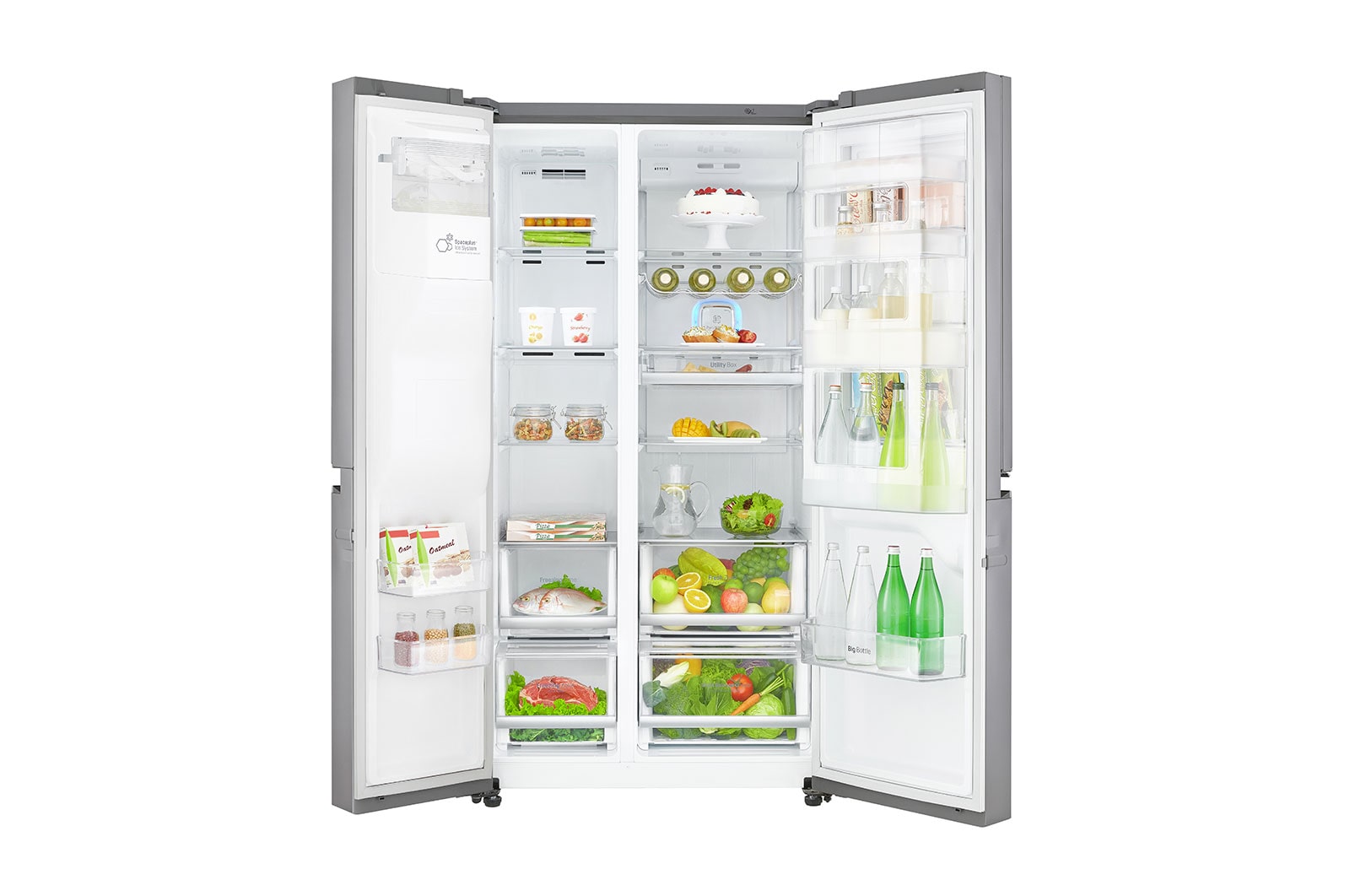 LG Americká chladnička | Door-in-Door™ | F | Hrubý objem 668 l | 431 kWh/rok | LG Lineární invertorový kompresor | LG Total No Frost | Multi-Air Flow™ | Vnější LED displej | Nápojový automat | Pure N Fresh™, GSJ960PZBZ