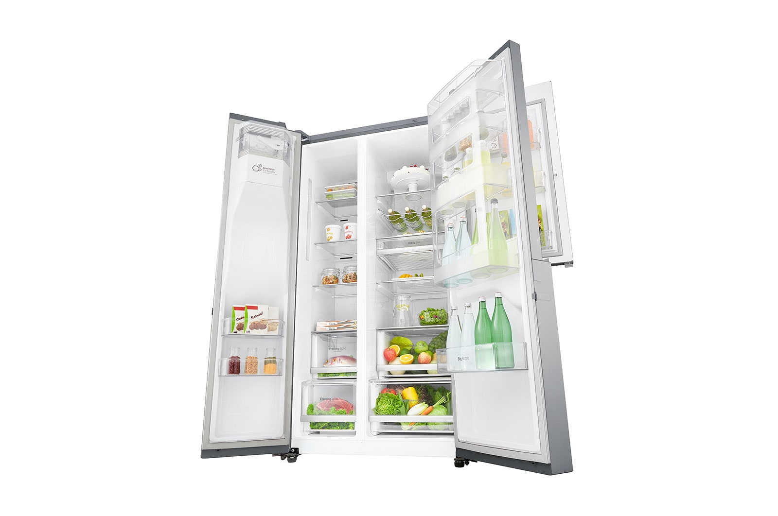 LG Americká chladnička | Door-in-Door™ | F | Hrubý objem 668 l | 431 kWh/rok | LG Lineární invertorový kompresor | LG Total No Frost | Multi-Air Flow™ | Vnější LED displej | Nápojový automat | Pure N Fresh™, GSJ960PZBZ