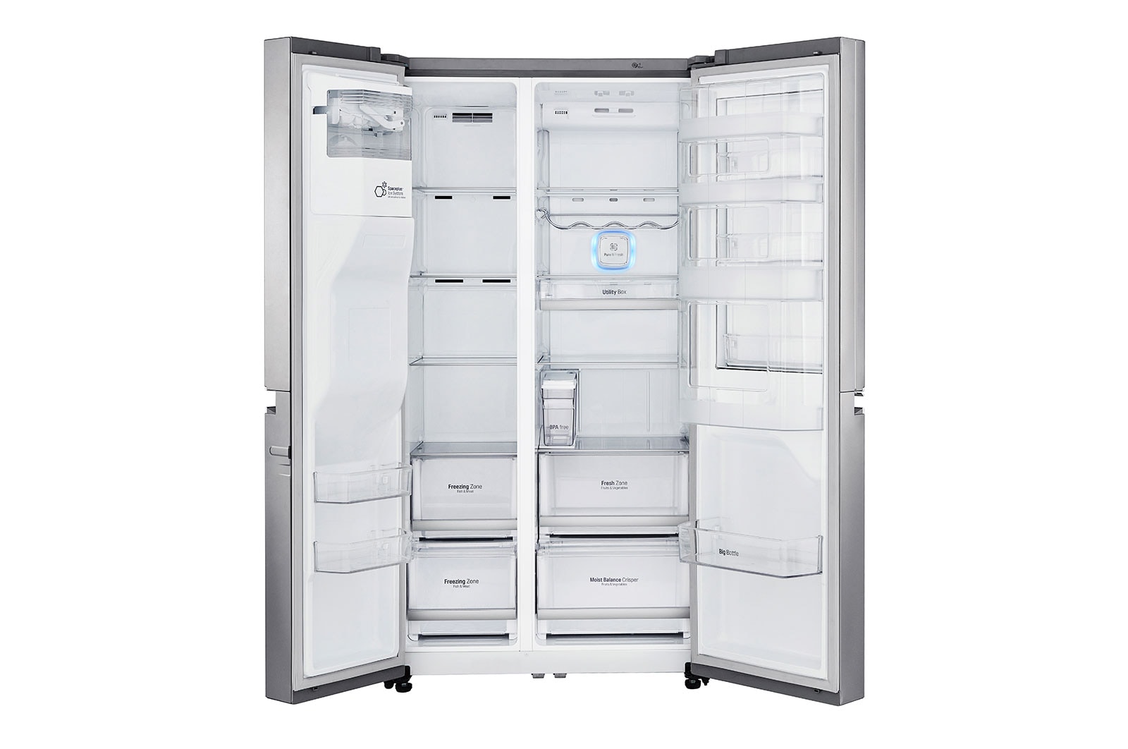LG Door-in-Door™ | F (v rozsahu A až G) | Hrubý objem 668 l | 376 kWh/rok | LG Lineární invertorový kompresor | LG Total No Frost | Multi-Air Flow™ | Vnější LED displej | Nápojový automat | Pure N Fresh™, GSJ961NEBZ