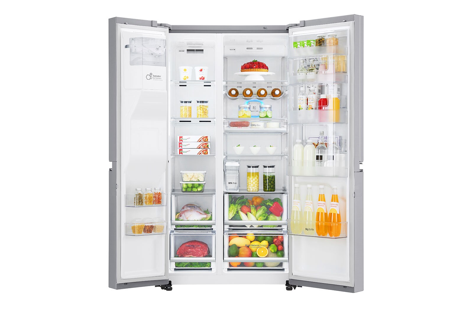 LG Door-in-Door™ | F (v rozsahu A až G) | Hrubý objem 668 l | 376 kWh/rok | LG Lineární invertorový kompresor | LG Total No Frost | Multi-Air Flow™ | Vnější LED displej | Nápojový automat | Pure N Fresh™, GSJ961NEBZ