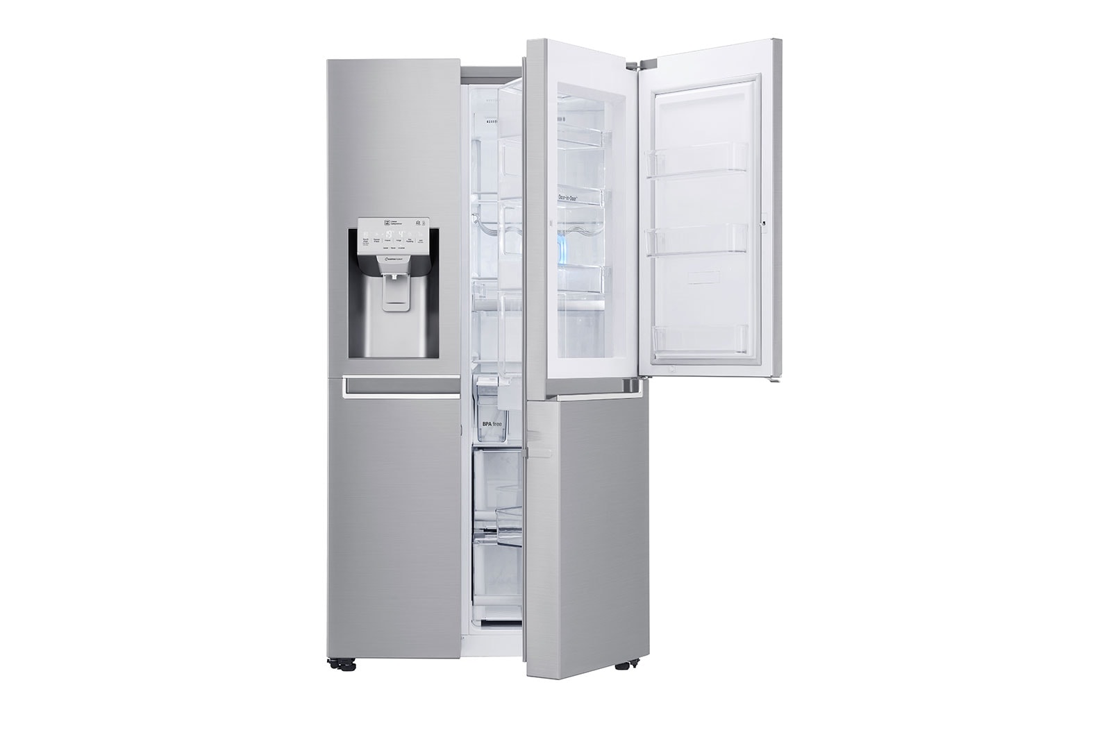 LG Door-in-Door™ | F (v rozsahu A až G) | Hrubý objem 668 l | 376 kWh/rok | LG Lineární invertorový kompresor | LG Total No Frost | Multi-Air Flow™ | Vnější LED displej | Nápojový automat | Pure N Fresh™, GSJ961NEBZ