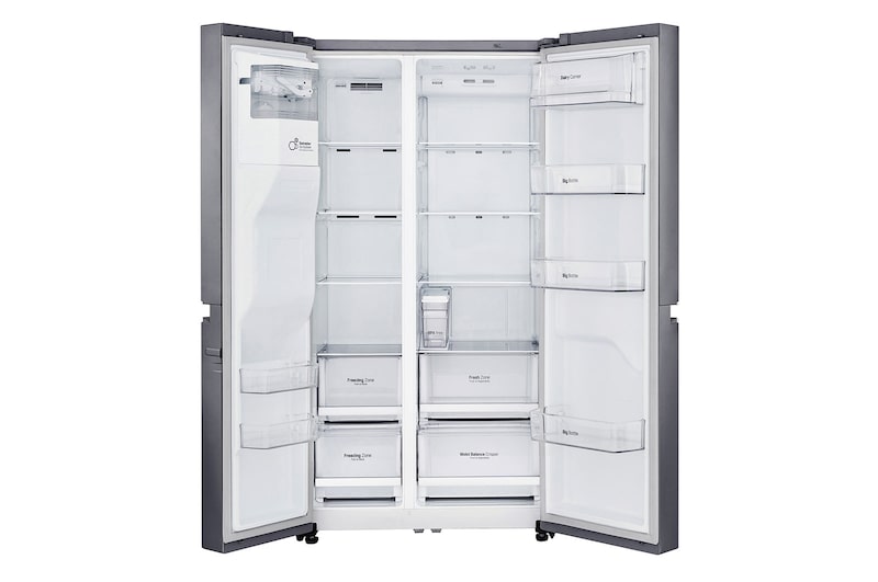 LG Americká chladnička LG | F | Hrubý objem 668 l | 431 kWh/rok | Lineární invertorový kompresor | Total No Frost | Multi-Air Flow™ | Vnější LED displej | Nápojový automat | ThinQ™ + WiFi, GSL471ICEZ