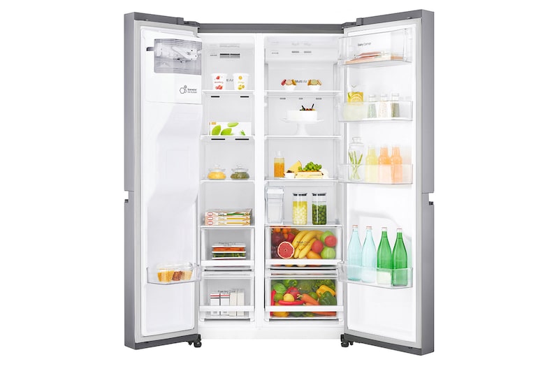 LG Americká chladnička | F | Hrubý objem 688 l | 431 kWh/rok | LG Lineární invertorový kompresor | LG Total No Frost | Multi-Air Flow™ | Vnější LED displej | Nápojový automat, GSL481PZXZ