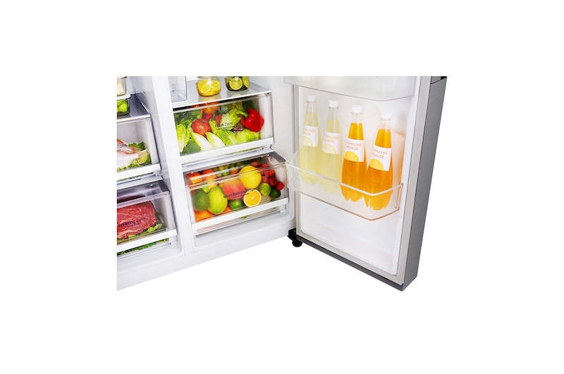 LG Americká chladnička | F | Hrubý objem 688 l | 431 kWh/rok | LG Lineární invertorový kompresor | LG Total No Frost | Multi-Air Flow™ | Vnější LED displej | Nápojový automat, GSL481PZXZ