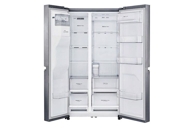 LG Americká chladnička | F | Hrubý objem 688 l | 431 kWh/rok | LG Lineární invertorový kompresor | LG Total No Frost | Multi-Air Flow™ | Vnější LED displej | Nápojový automat, GSL481PZXZ