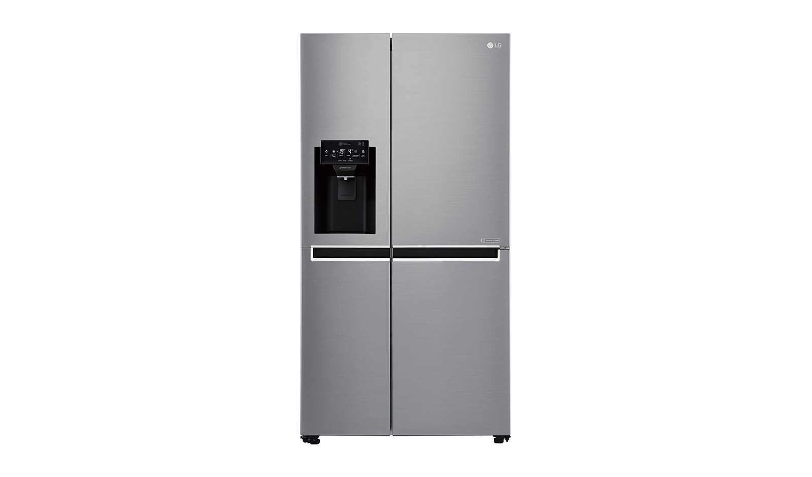 Čelní pohled na Americká chladnička | F | Hrubý objem 668 l | 431 kWh/rok | LG Lineární invertorový kompresor | LG Total No Frost | Multi-Air Flow™ | Vnější LED displej | Nápojový automat GSL760PZUZ