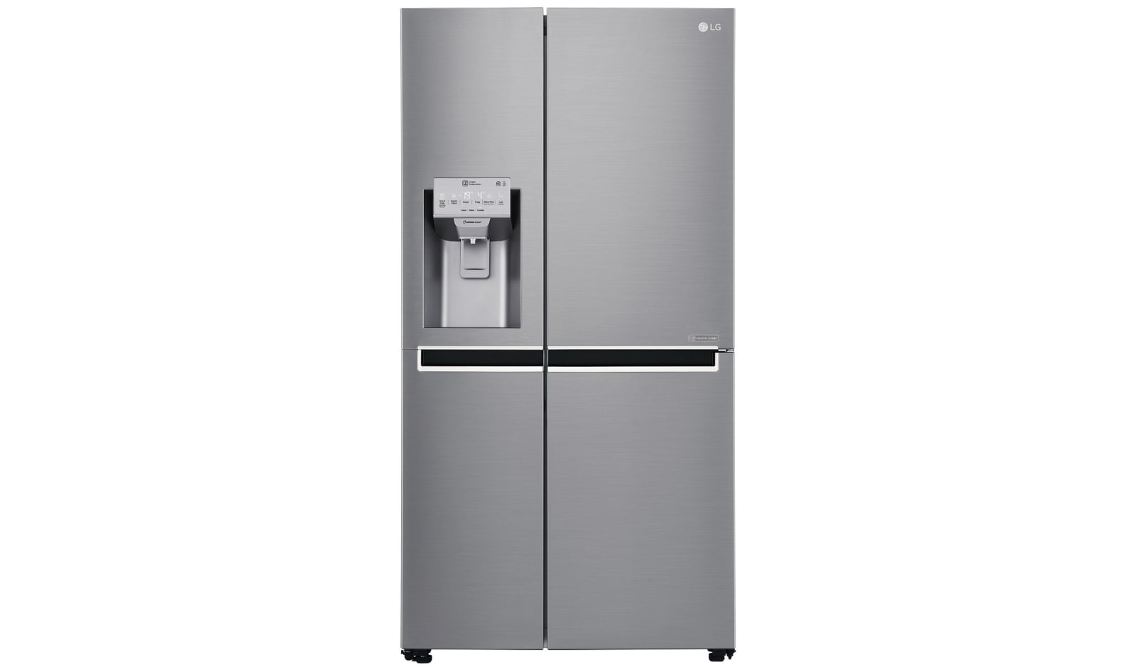 Čelní pohled na Americká chladnička | F | Hrubý objem 668 l | 431 kWh/rok | LG Lineární invertorový kompresor | LG Total No Frost | Multi-Air Flow™ | Vnější LED displej | Nápojový automat GSL960PZBZ