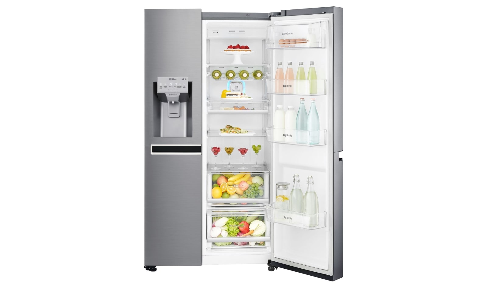 LG Americká chladnička | F | Hrubý objem 668 l | 431 kWh/rok | LG Lineární invertorový kompresor | LG Total No Frost | Multi-Air Flow™ | Vnější LED displej | Nápojový automat, GSL960PZBZ