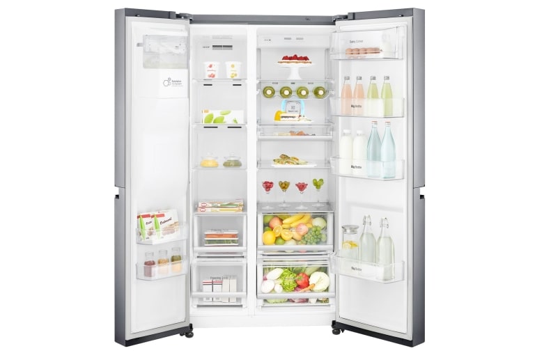 LG Americká chladnička | F | Hrubý objem 668 l | 431 kWh/rok | LG Lineární invertorový kompresor | LG Total No Frost | Multi-Air Flow™ | Vnější LED displej | Nápojový automat, GSL960PZBZ