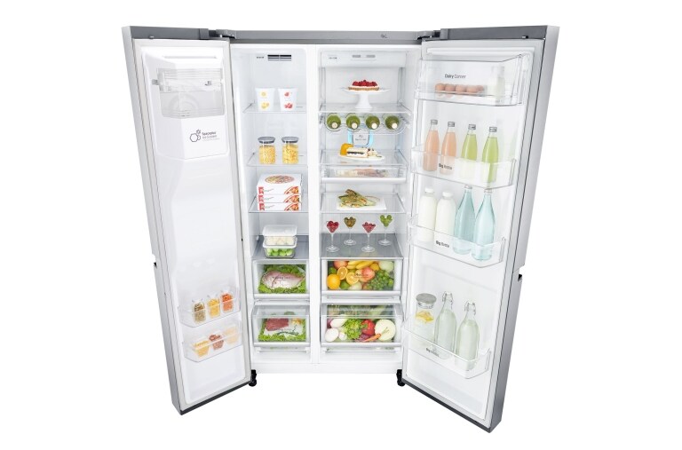 LG Americká chladnička | F | Hrubý objem 668 l | 431 kWh/rok | LG Lineární invertorový kompresor | LG Total No Frost | Multi-Air Flow™ | Vnější LED displej | Nápojový automat, GSL960PZBZ