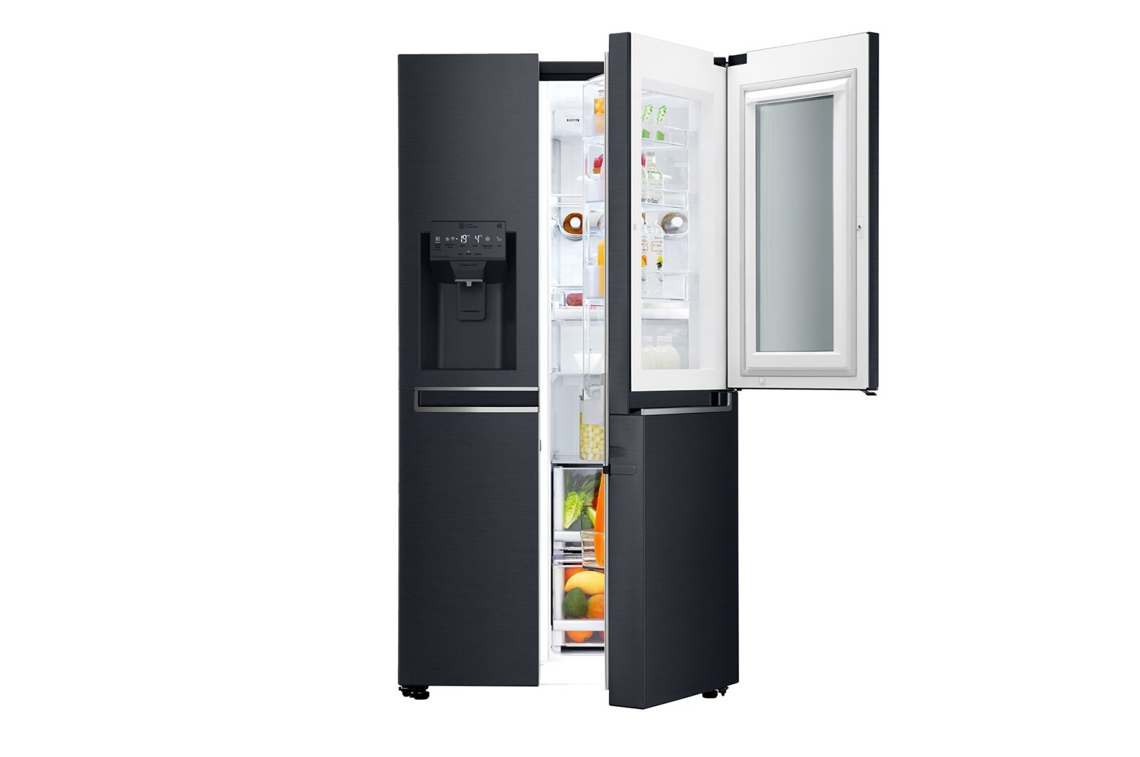 LG Americká chladnička | InstaView Door-in-Door™ | F | Hrubý objem 675 l | 431 kWh/rok | LG Lineární invertorový kompresor | LG Total No Frost | Multi-Air Flow™ | Nápojový automat | Pure N Fresh™ | ThinQ™ + WiFi, GSX960MTAZ