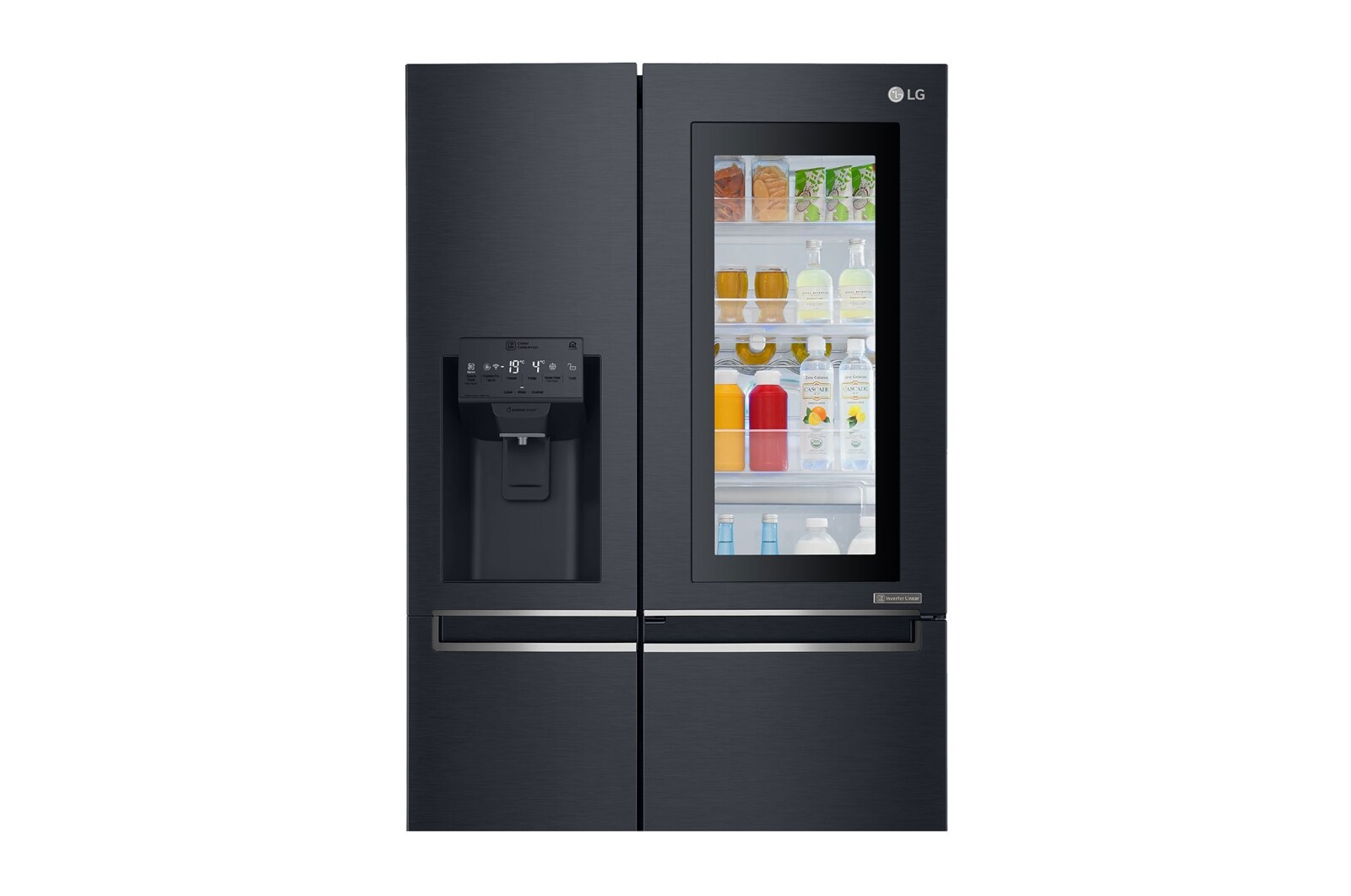 LG Americká chladnička | InstaView Door-in-Door™ | F | Hrubý objem 675 l | 431 kWh/rok | LG Lineární invertorový kompresor | LG Total No Frost | Multi-Air Flow™ | Nápojový automat | Pure N Fresh™ | ThinQ™ + WiFi, GSX960MTAZ