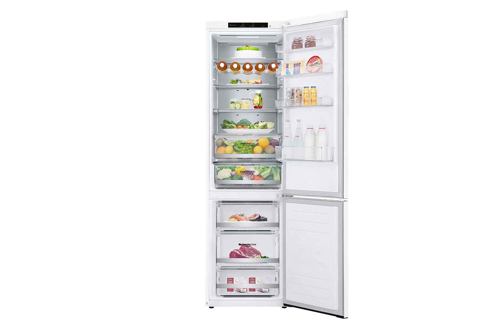 LG ﻿Kombinovaná chladnička | C | Hrubý objem 419 l | 172 kWh/rok | LG Lineární invertorový kompresor | LG Total No Frost | DoorCooling+™ | Vnitřní LED displej | Smart Diagnosis™, GBB72SWVCN