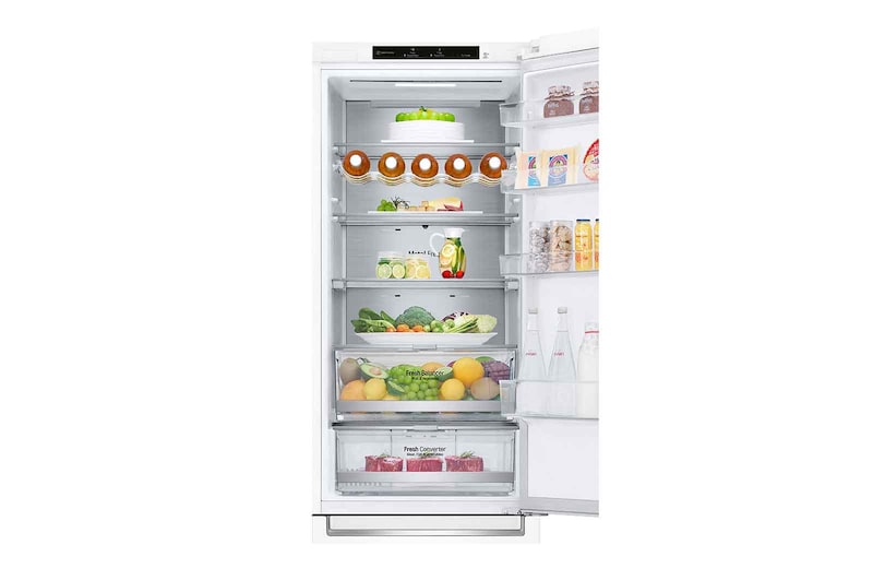 LG ﻿Kombinovaná chladnička | C | Hrubý objem 419 l | 172 kWh/rok | LG Lineární invertorový kompresor | LG Total No Frost | DoorCooling+™ | Vnitřní LED displej | Smart Diagnosis™, GBB72SWVCN