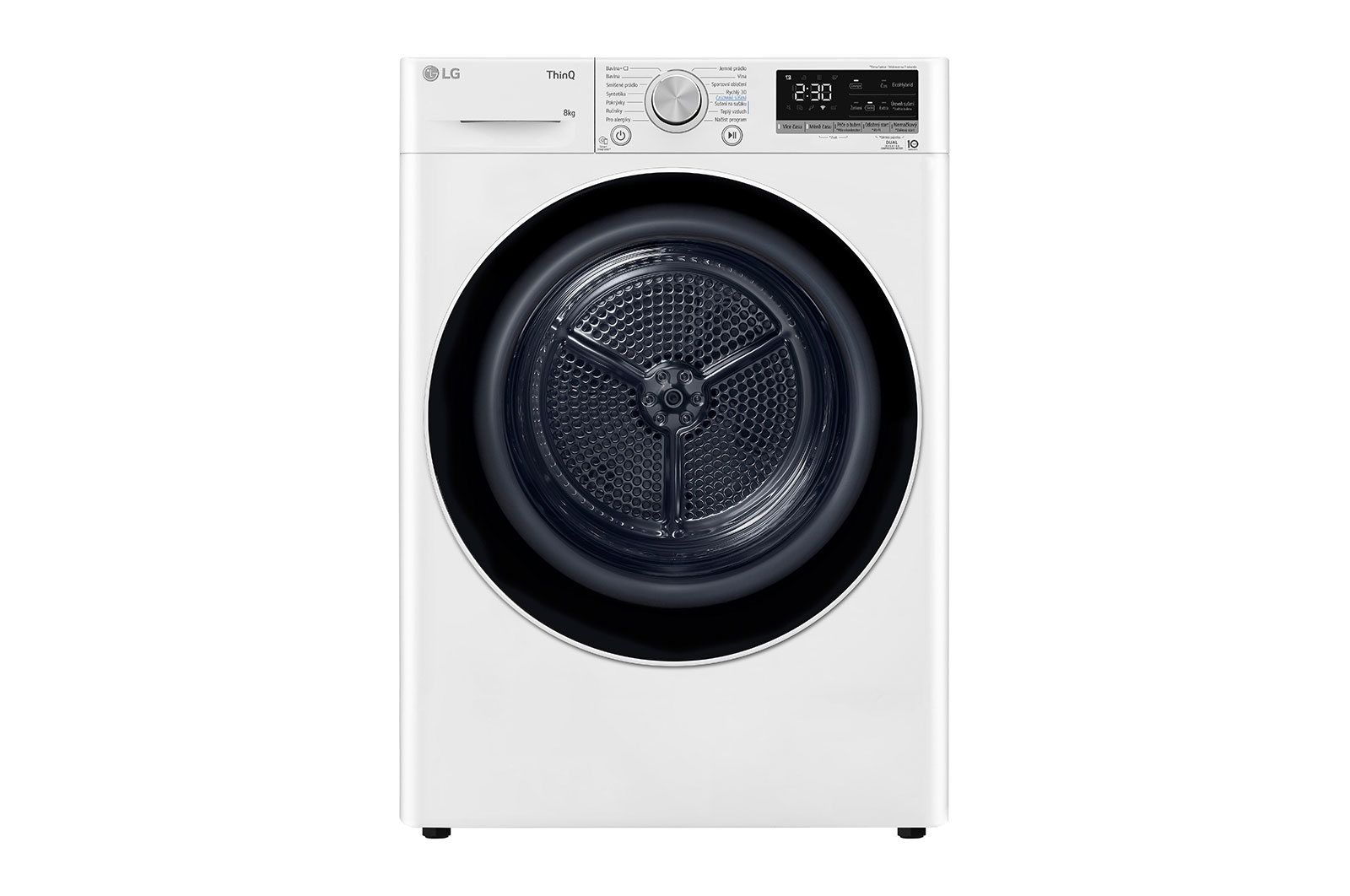 Čelní pohled na Sušička LG | 8 kg | DUAL Inverter Heat Pump™ |ThinQ™|Bílá RC81V9AV4N