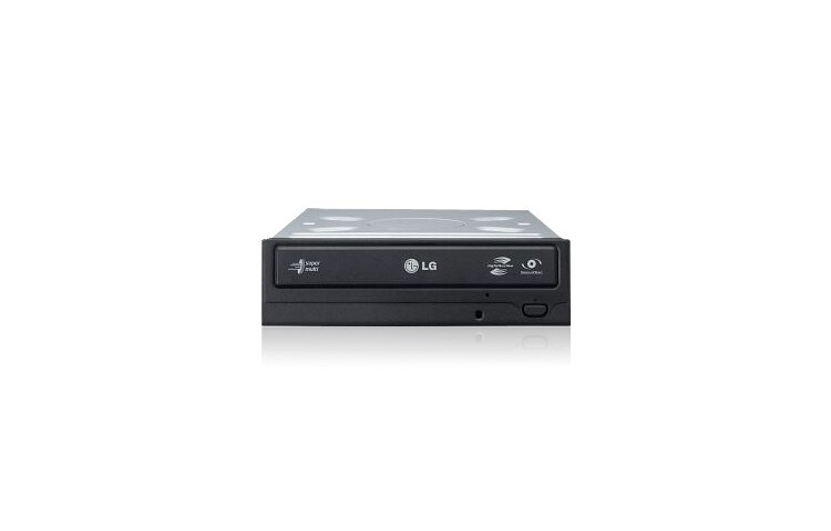 Čelní pohled na Interní DVD mechanika LG podporující zápis i čtení všech běžných CD a DVD formátů. Připojení přes SATA rozhraní. Mechanika je vybavena funkcí SecurDisc. GH20NS15