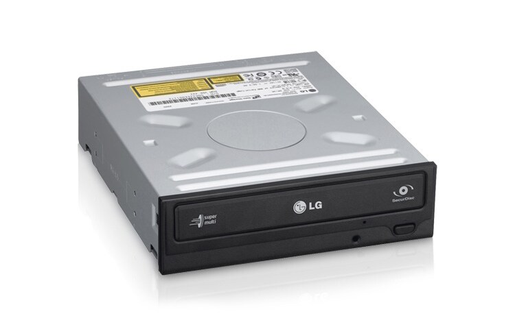 Čelní pohled na Interní DVD mechanika podporující zápis DVD &#43;R/-R až 22-ti násobnou rychlostí. Připojení přes E-IDE/ATAPI (PATA) rozhraní. Mechanika je vybavena funkcí SecurDisc a technologií LightScribe, pro popis médií. GH22LP20