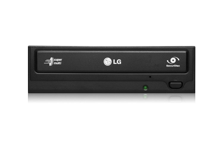 Čelní pohled na LG Interní DVD mechanika podporující zápis DVD &#43;R/-R až 22-ti násobnou rychlostí. Připojení přes SATA rozhraní. Mechanika je vybavena funkcí SecurDisc. GH22NS30