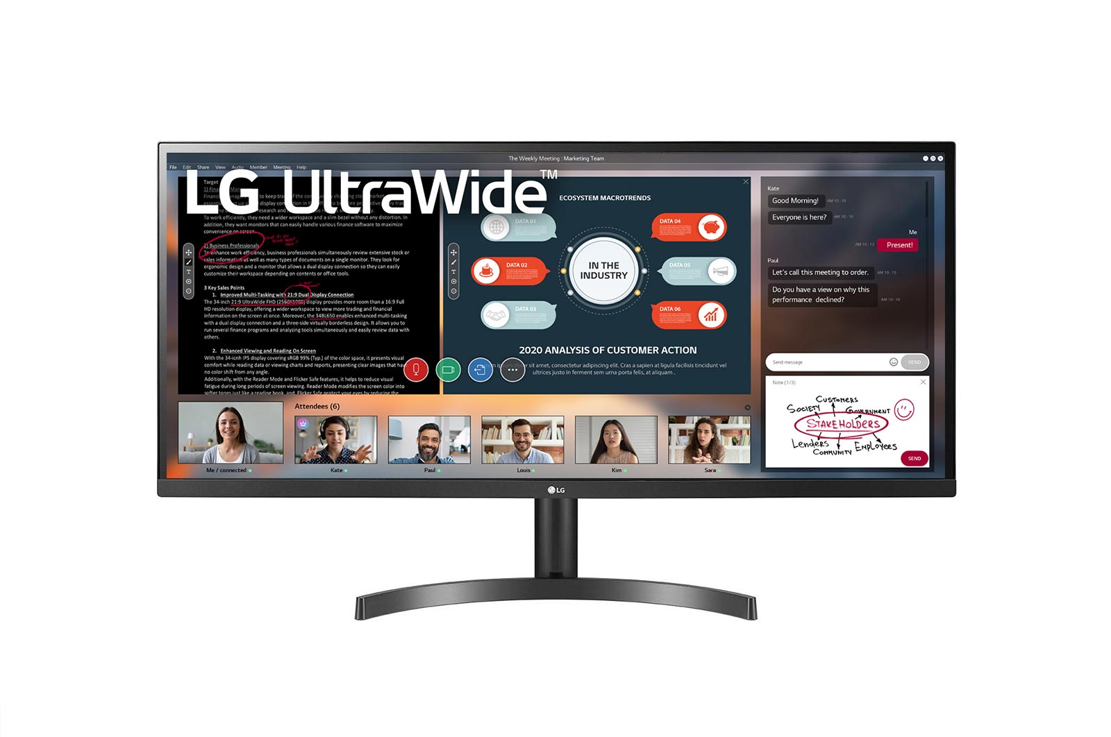 Čelní pohled na 34&#34; | UltraWide™ monitor | 21:9 | WFHD | IPS Displej | HDR 10 | AMD FreeSync™ 34WL500-B
