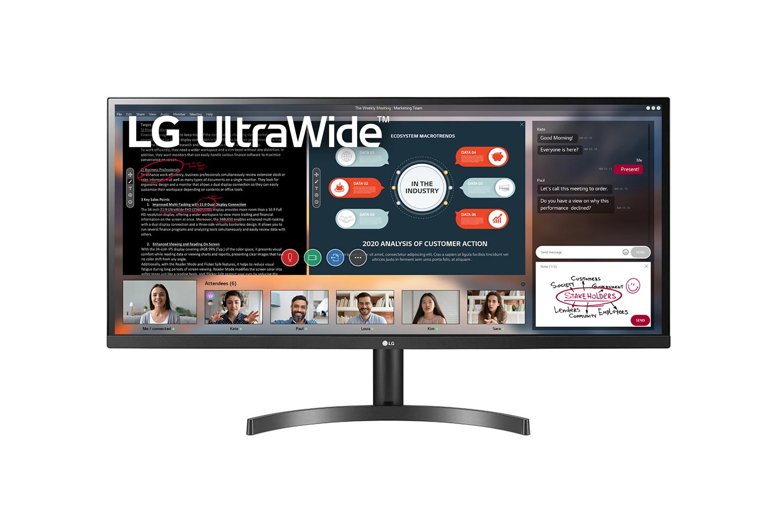Čelní pohled na 34&#34; | UltraWide™ monitor | 21:9 | FHD | IPS Displej | HDR 10 | AMD FreeSync™ 34WL50S-B