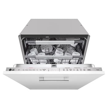 Pohled zepředu na LG Vestavná parní myčka nádobí LG, A, 14 sad nádobí QuadWash™, Noble Steel, DB475TXS