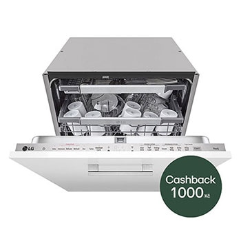Pohled zepředu na LG Vestavná parní myčka nádobí LG, A, 14 sad nádobí QuadWash™, Noble Steel, DB475TXS