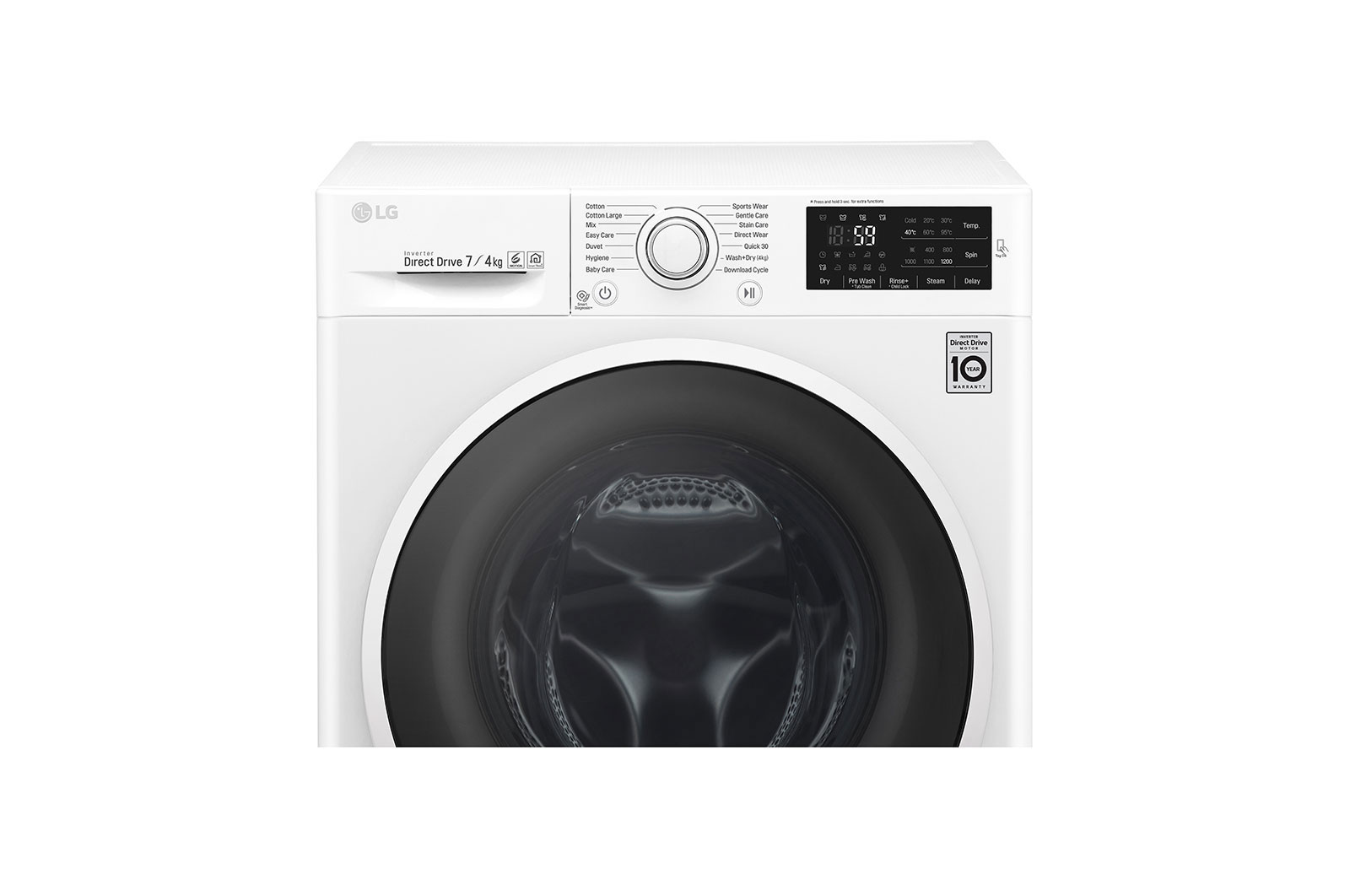 LG 7 kg pračka / 4 kg sušička, 1200 ot./min, B (v rozsahu A až G), 6 Motion DD, Direct Drive™, ThinQ™, Přidat prádlo, 14 programů, 5 možností sušení, F2J6HM0W