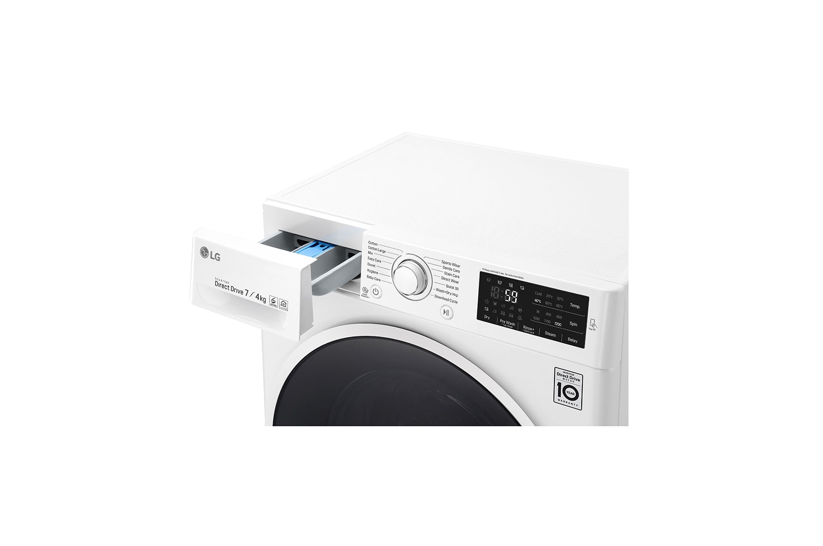 LG 7 kg pračka / 4 kg sušička, 1200 ot./min, B (v rozsahu A až G), 6 Motion DD, Direct Drive™, ThinQ™, Přidat prádlo, 14 programů, 5 možností sušení, F2J6HM0W