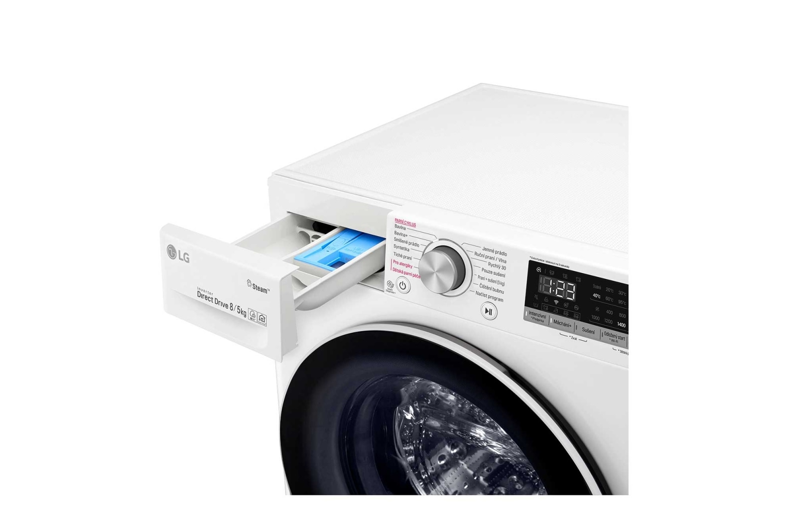 LG 8 kg parní pračka / 5 kg sušička, E / D, Direct Drive™ motor, AI DD™ - optimální volba pracích pohybů, parní péče Steam™, ThinQ™ + WiFi, F4DN508S0