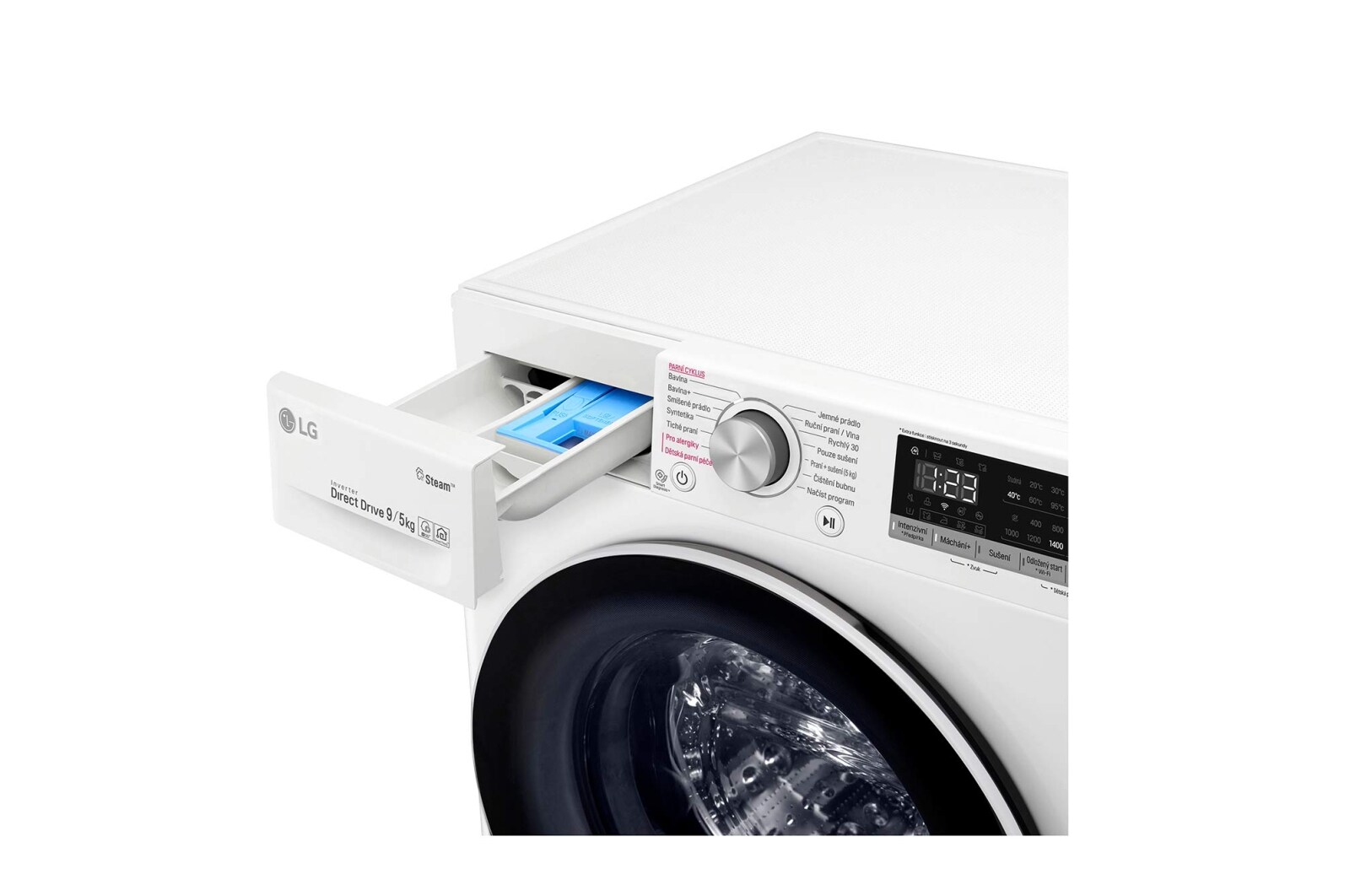 LG 9 kg parní pračka / 6 kg sušička, E, Direct Drive™ motor, AI DD™ - optimální volba pracích pohybů, parní péče Steam™, ThinQ™ + WiFi, F4DN509S0