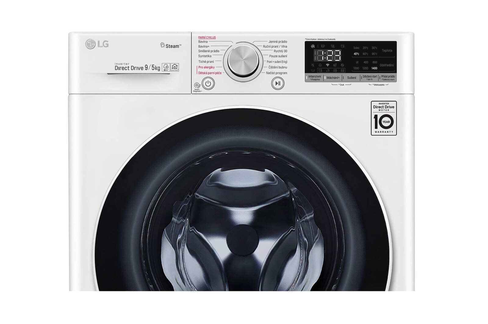 LG 9 kg parní pračka / 6 kg sušička, E, Direct Drive™ motor, AI DD™ - optimální volba pracích pohybů, parní péče Steam™, ThinQ™ + WiFi, F4DN509S0