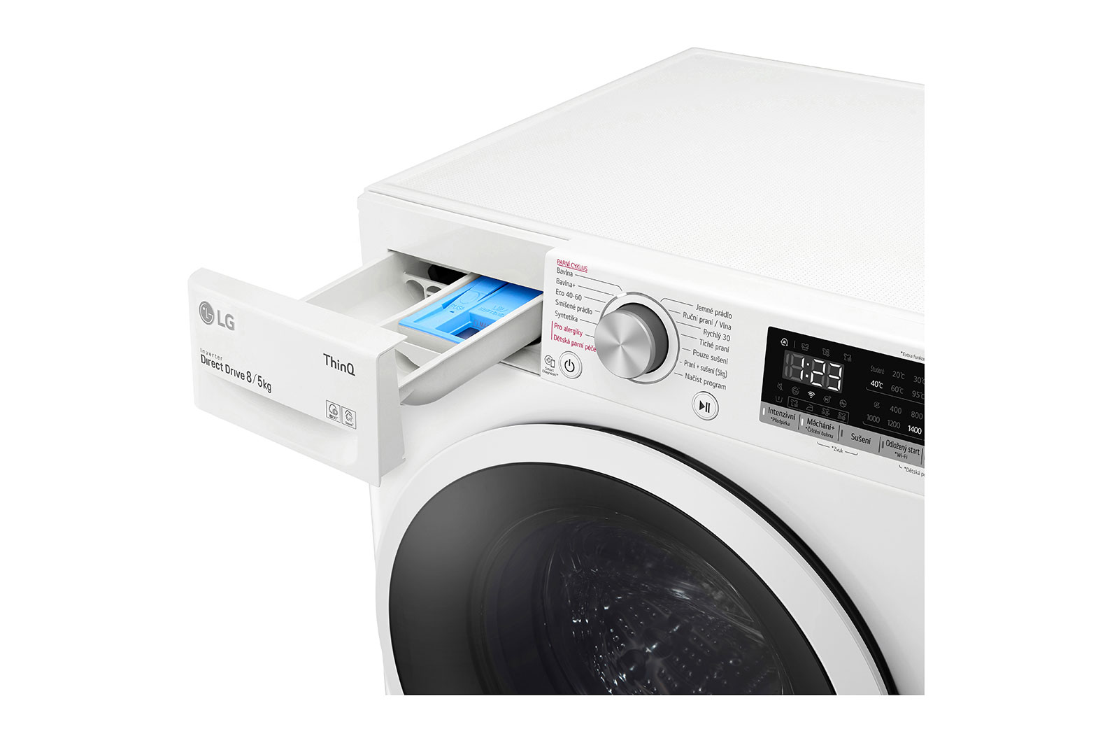 LG 8 kg parní pračka / 5 kg sušička, E / D, Direct Drive™ motor, AI DD™ - optimální volba pracích pohybů, parní péče Steam™, ThinQ™ + WiFi, F4DT408AIDD