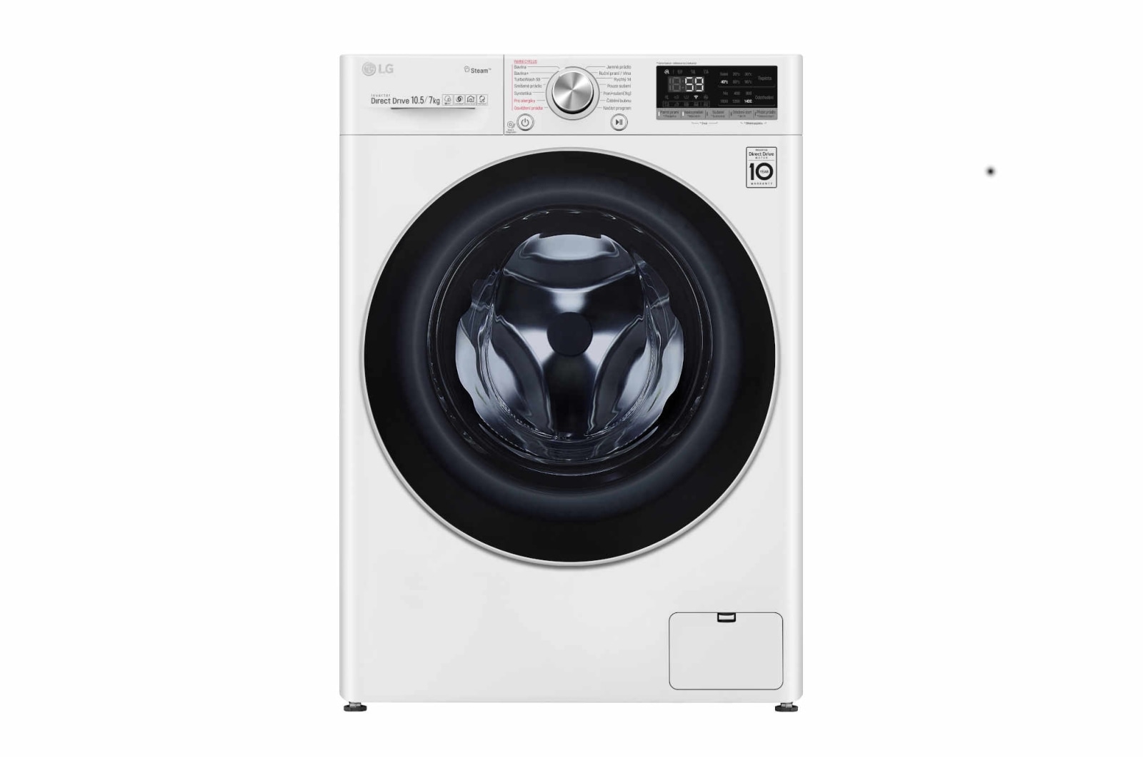 Čelní pohled na 10,5 kg parní pračka / 7 kg sušička, A (v rozsahu A až G), Direct Drive™ motor, AI DD™ - optimální volba pracích pohybů, TurboWash™, parní péče Steam&#43;™, ThinQ™ &#43; WiFi F4DV710H1