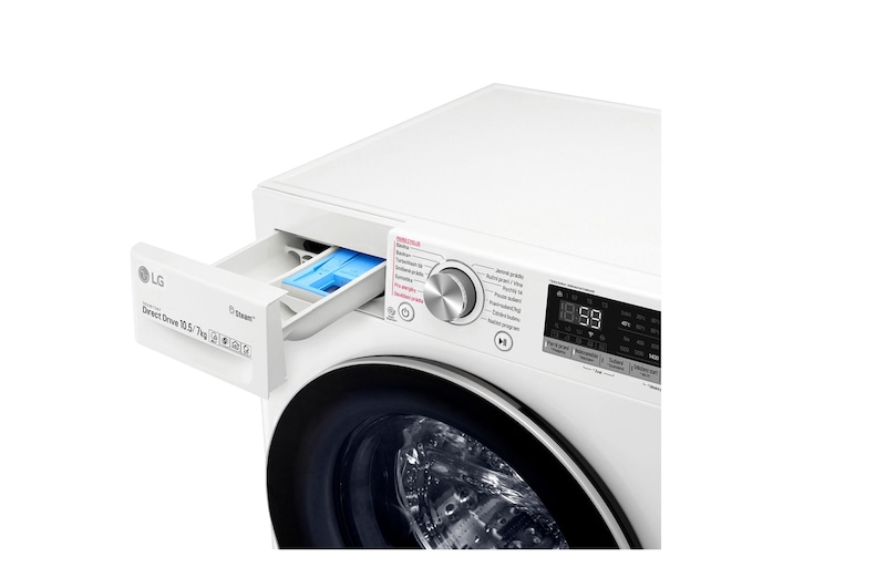 LG 10,5 kg parní pračka / 7 kg sušička, A (v rozsahu A až G), Direct Drive™ motor, AI DD™ - optimální volba pracích pohybů, TurboWash™, parní péče Steam+™, ThinQ™ + WiFi, F4DV710H1