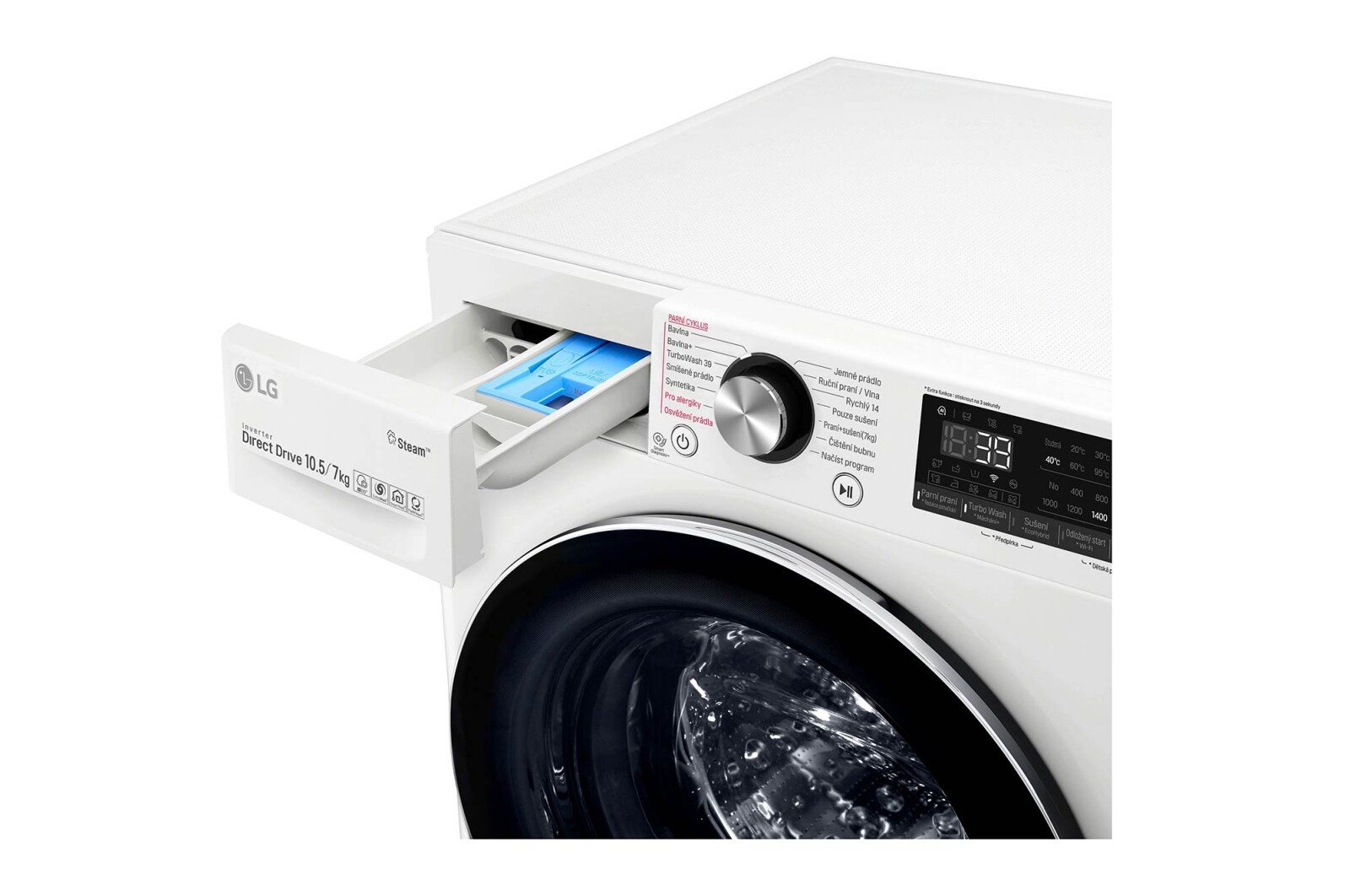 LG 10,5 kg parní pračka / 7 kg sušička, A (v rozsahu A až G), Direct Drive™ motor, AI DD™ - optimální volba pracích pohybů, TurboWash™360°, parní péče Steam+™, ThinQ™ + WiFi, F4DV910H2