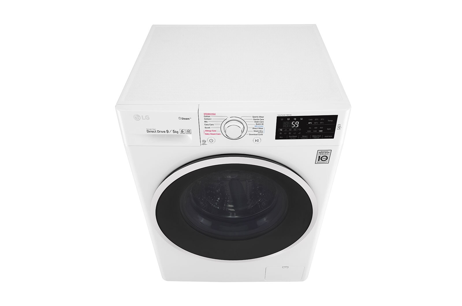 LG 9 kg pračka / 5 kg sušička, 1400 ot./min, A (v rozsahu A až G), 6 Motion DD, Direct Drive™, Steam™ - parní praní, ThinQ™, Přidat prádlo, 14 programů, 5 možností sušení, F94J6VG0W