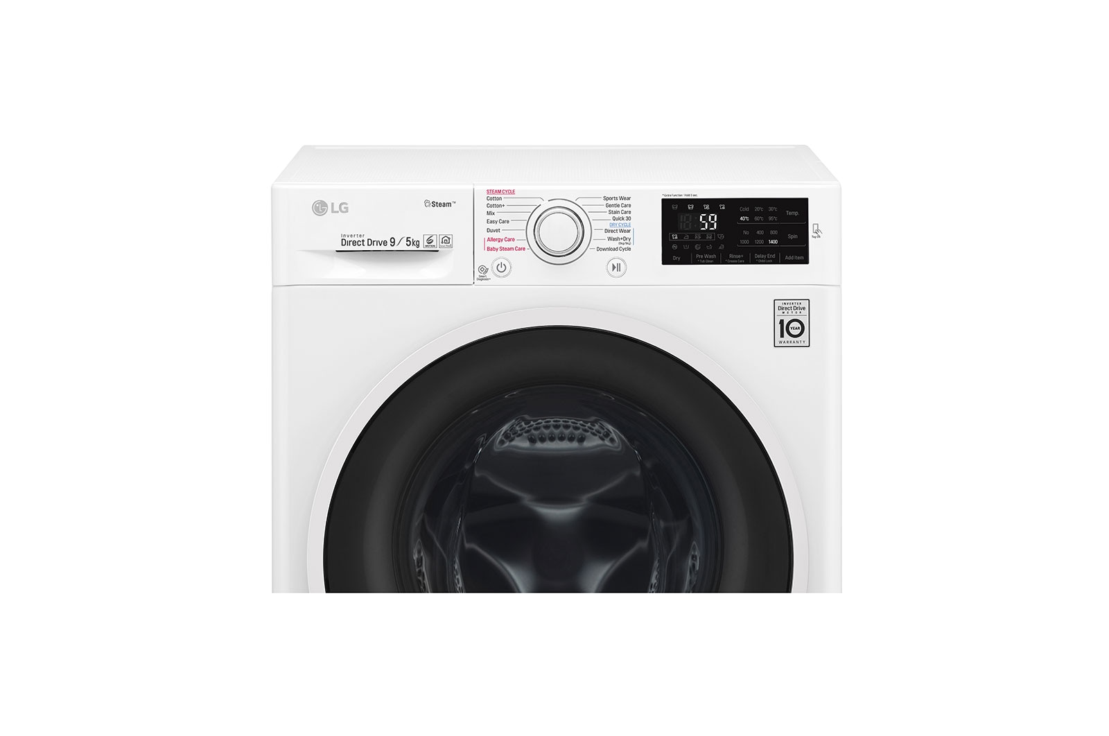 LG 9 kg pračka / 5 kg sušička, 1400 ot./min, A (v rozsahu A až G), 6 Motion DD, Direct Drive™, Steam™ - parní praní, ThinQ™, Přidat prádlo, 14 programů, 5 možností sušení, F94J6VG0W