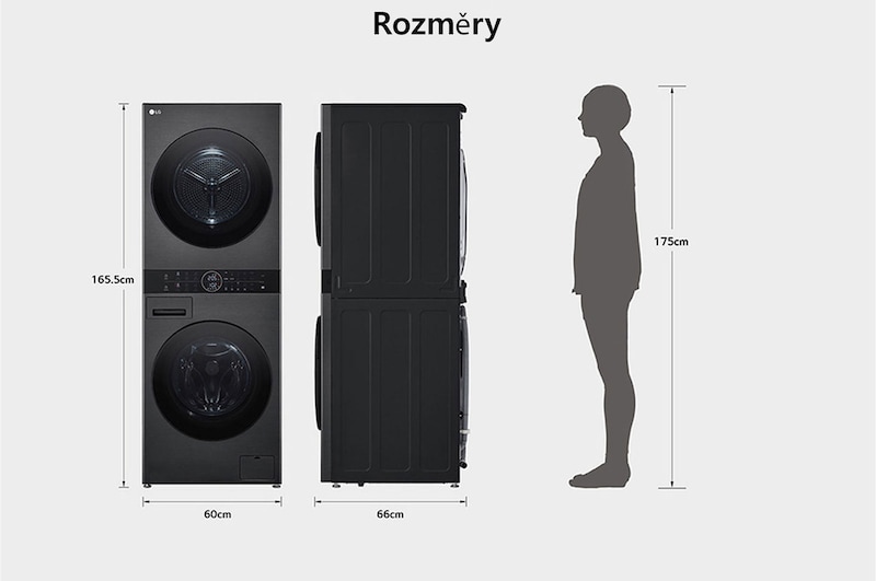 LG WashTower | 12 / 10 kg |1400 ot./min | AI DD™ | TurboWash™360°|Černá/šedá, WT1210BBF