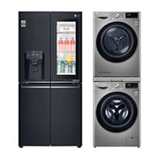 Čelní pohled na BALÍČEK BLACK | Pračka F4WV909P2TE &#43; Sušička RC91V9EV2Q &#43; Výsuvný mezikus &#43; Chladnička GMX844MCKV BLACK1