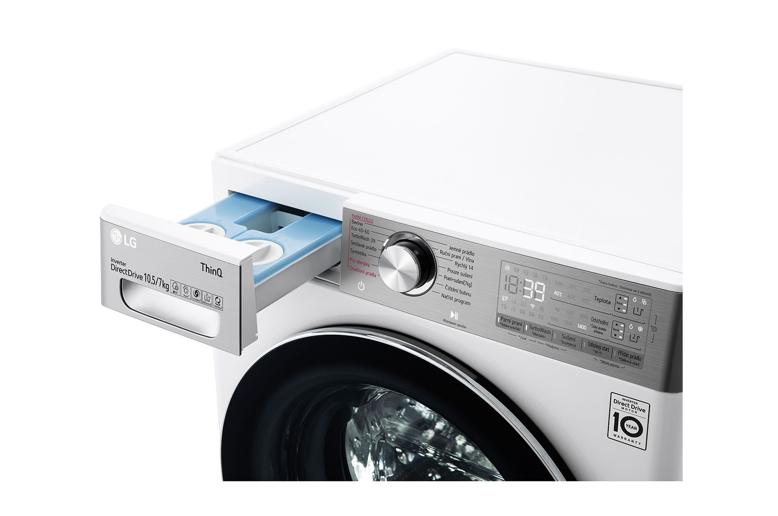 LG 10,5 kg parní pračka / 7 kg sušička, Direct Drive™ motor, AI DD™ - optimální volba pracích pohybů, parní péče Steam™, TurboWash™360°, LG ThinQ + Wifi, F104DV9RD2E