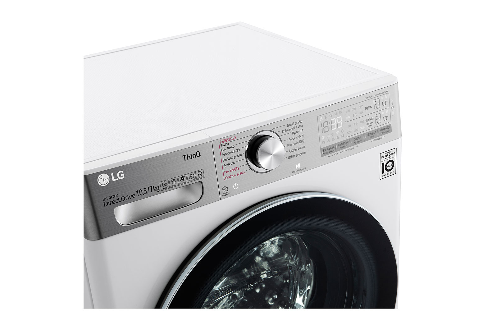 LG 10,5 kg parní pračka / 7 kg sušička, Direct Drive™ motor, AI DD™ - optimální volba pracích pohybů, parní péče Steam™, TurboWash™360°, LG ThinQ + Wifi, F104DV9RD2E