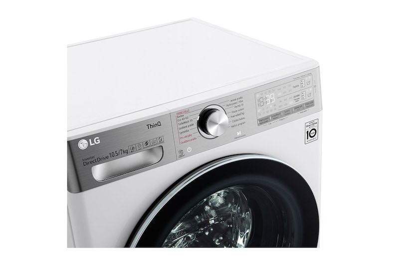 LG 10,5 kg parní pračka / 7 kg sušička, Direct Drive™ motor, AI DD™ - optimální volba pracích pohybů, parní péče Steam™, TurboWash™360°, LG ThinQ + Wifi, F104DV9RD2E